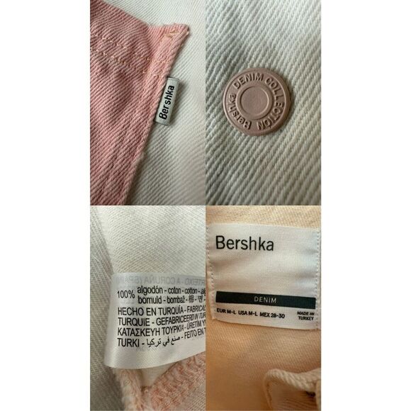 Bershka 100% Cotton Pink & White Color Block Oversized Denim Jacket - Picture 6 of 10